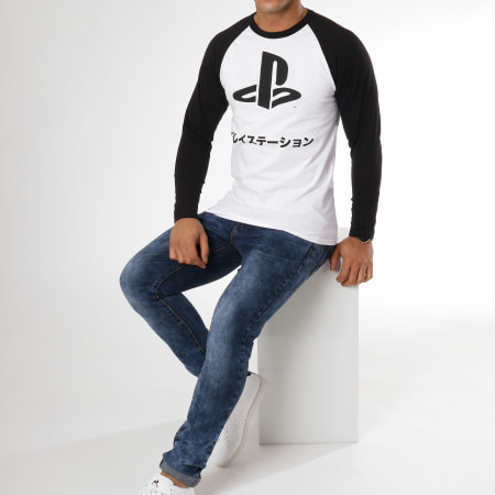 Playstation - Tee Shirt Manches Longues Logo Japaneese Blanc Noir