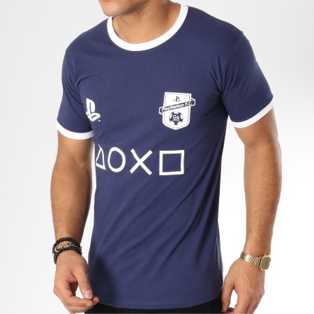 Playstation - Tee Shirt Ringer Logo Club Bleu Marine