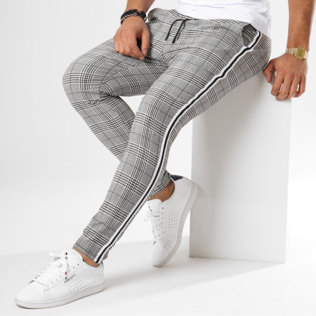 Uniplay - Pantaloni Carreaux con strisce T3296 Grigio Nero Bianco