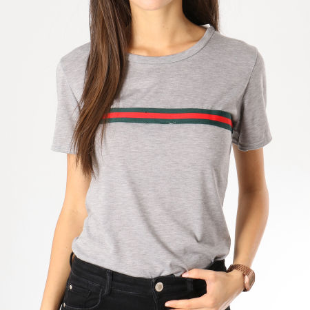 Girls Outfit - Tee Shirt Femme Bandes Brodées 0152 Gris Chiné Vert Rouge