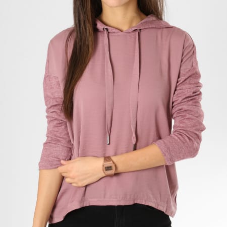 Only - Tee Shirt Manches Longues Capuche Femme Ashley Lila Chiné