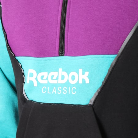 Reebok - Sweat Col Zippé Classic DX0135 Noir Bleu Turquoise Violet
