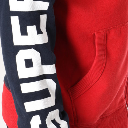 Superdry - Sweat Zippé Capuche Vintage Logo Panel Bleu Marine Rouge Gris Chiné