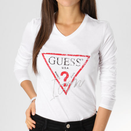 Guess - Tee Shirt Manches Longues Femme W91I58-K46D0 Blanc