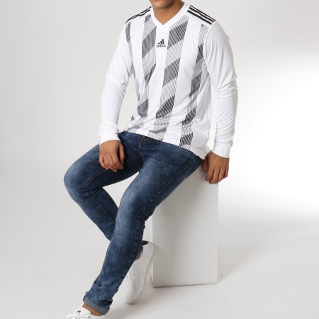 Adidas Performance - Tee Shirt Manches Longues De Sport Striped 19 Jersey DP3210 Blanc Noir
