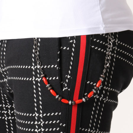 Black Needle - Pantalon Carreaux Avec Bandes F2510 Noir Blanc Rouge