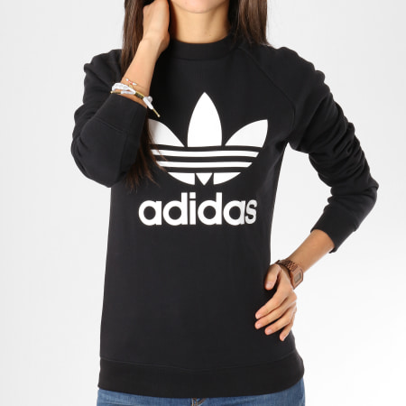 Adidas Originals - Sweat Crewneck Femme Trefoil DV2612 Noir Blanc