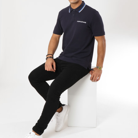 Calvin Klein - Polo Manches Courtes Inst Collar Dip Bleu Marine