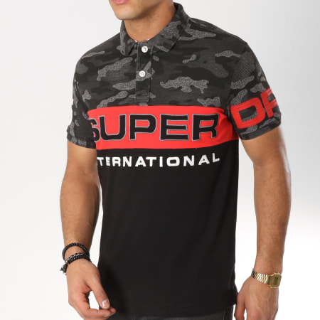 Superdry - Polo Manches Courtes international M11006ER Noir Gris Anthracite Camouflage