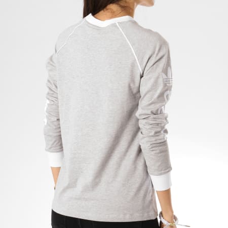 Adidas Originals - Tee Shirt Manches Longues Femme Original DH4713 Gris Chiné Blanc