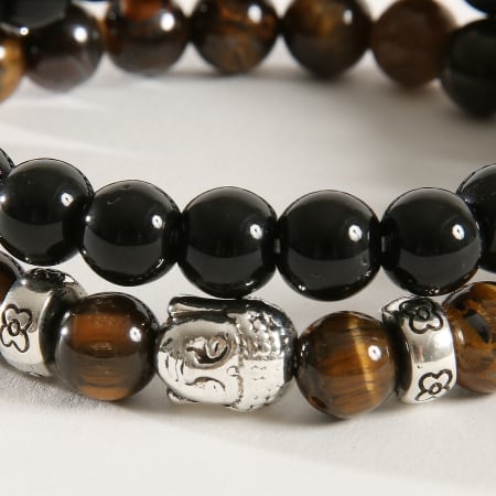 California Jewels - Lot De 2 Bracelets Tigers Eye Buddha Noir Marron