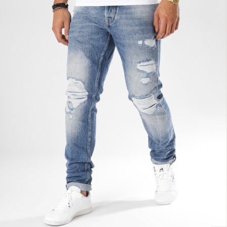 Only And Sons - Jean Tapered Troué Spun Bleu Denim