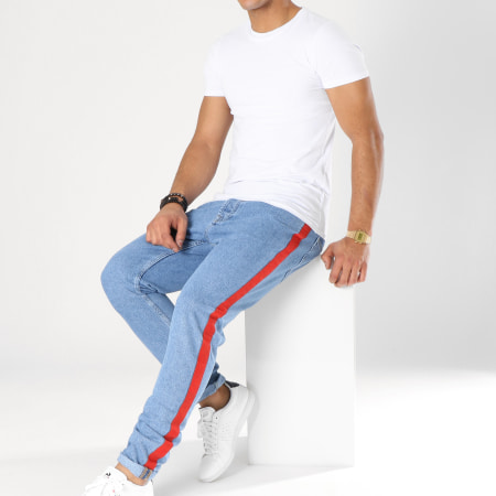 Only And Sons - Jean Carrot Avec Bandes Stripe Carrot Bleu Denim Rouge