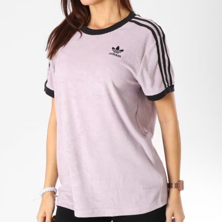 Adidas Originals - Tee Shirt Eponge Femme 3 Stripes DU9598 Lilas Noir