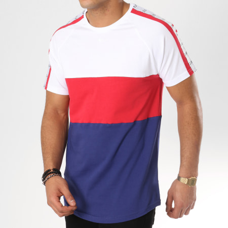 304 Clothing - Tee Shirt Oversize 3 Panel Avec Bandes Bleu Marine Blanc Rouge
