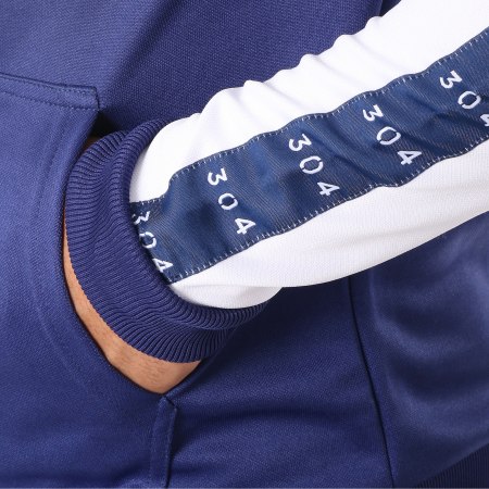 304 Clothing - Sweat Zippé Capuche Avec Bandes Brooklyn Bleu Marine
