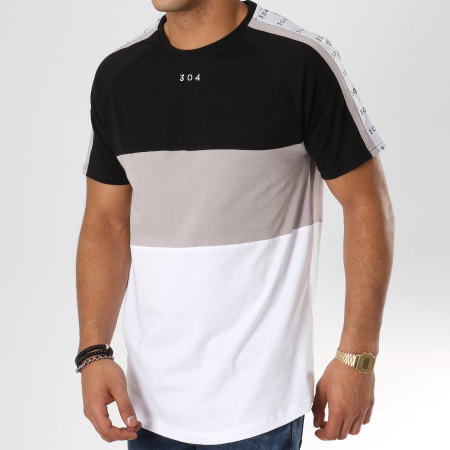 304 Clothing - Tee Shirt Oversize 3 Panel Avec Bandes Blanc Gris Noir