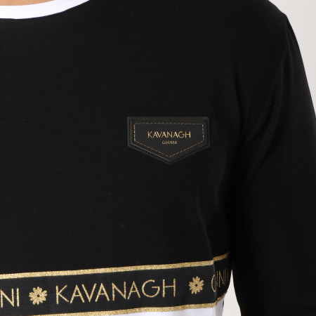 Gianni Kavanagh - Tee Shirt Manches Longues Oversize Bandes Brodées Gold Tape Noir Blanc Doré