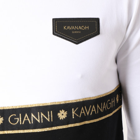 Gianni Kavanagh - Tee Shirt Manches Longues Oversize Bandes Brodées Gold Tape Blanc Noir Doré