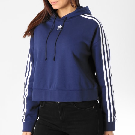 Adidas Originals - Sweat Capuche Femme Crop DX2160 Bleu Marine Blanc