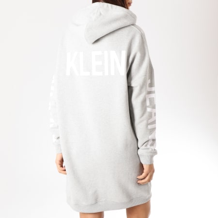 Calvin Klein - Robe Sweat Capuche Femme 0331 Gris Chiné Blanc