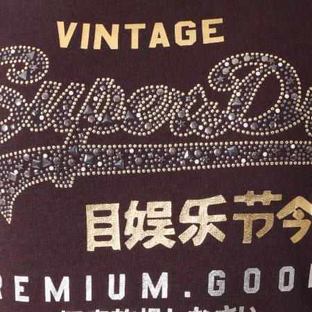 Superdry - Tee Shirt Femme Premium Goods Star Bordeaux Chiné Doré