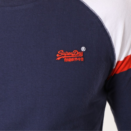 Superdry - Tee Shirt Manches Longues Orange Label Engd Baseball Bleu Marine Blanc Orange