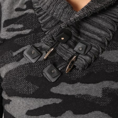 John H - Pull Avec Col Amplified 30 Noir Gris Anthracite Camouflage