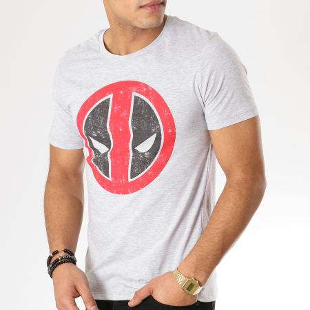 Deadpool - Tee Shirt Deadpool Distressed Logo Gris Chiné