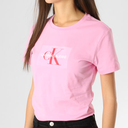 Calvin Klein - Tee Shirt Femme Flock Monogram 9738 Rose