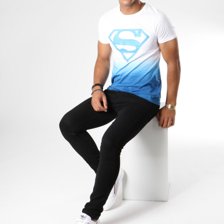 DC Comics - Tee Shirt Dégradé Logo Blanc Bleu