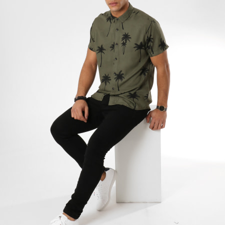 Deeluxe - Chemise Manches Courtes Prince Vert Kaki Floral