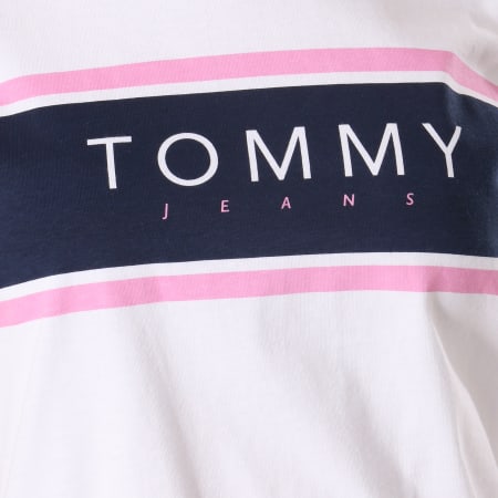 Tommy Hilfiger - Tee Shirt Femme Crop Stripe Logo 5708 Blanc