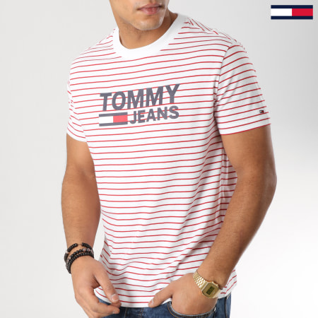 Tommy Hilfiger - Tee Shirt Stripe Signature 5835 Blanc Rouge
