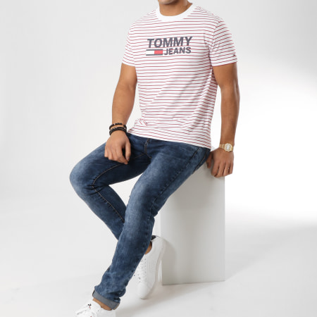 Tommy Hilfiger - Tee Shirt Stripe Signature 5835 Blanc Rouge