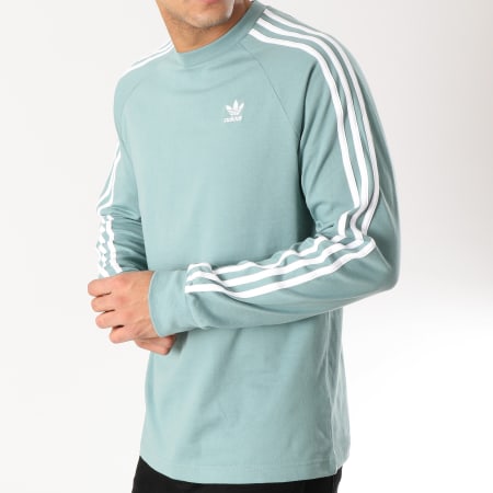 Adidas Originals - Tee Shirt Manches Longues 3 Stripes DV1557 Bleu Turquoise Blanc