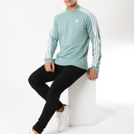 Adidas Originals - Tee Shirt Manches Longues 3 Stripes DV1557 Bleu Turquoise Blanc