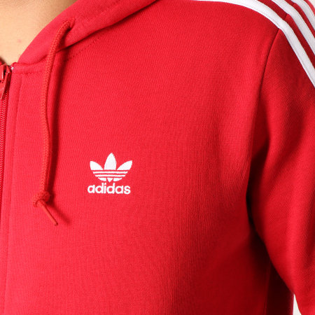 Adidas Originals - Sweat Zippé Capuche 3 Stripes DV1635 Rouge Blanc