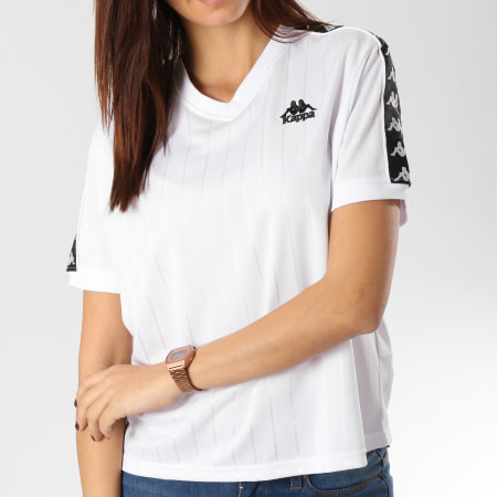 Kappa - Tee Shirt De Sport Crop Femme Avec Bandes Enfold Blanc Noir