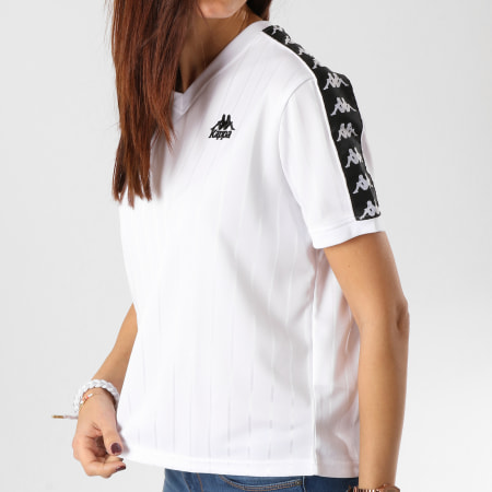 Kappa - Tee Shirt De Sport Crop Femme Avec Bandes Enfold Blanc Noir