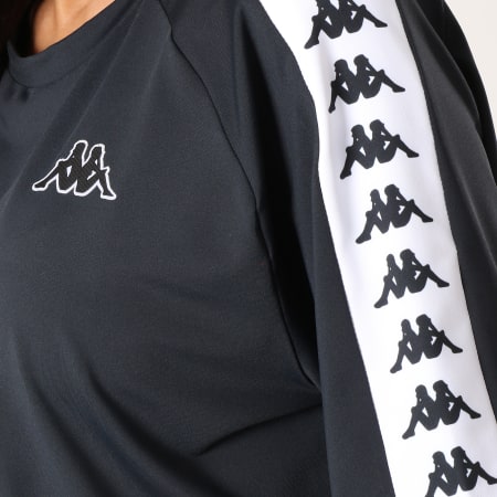 Kappa - Tee Shirt De Sport Crop Femme Avec Bandes 303WCM0 Noir Blanc