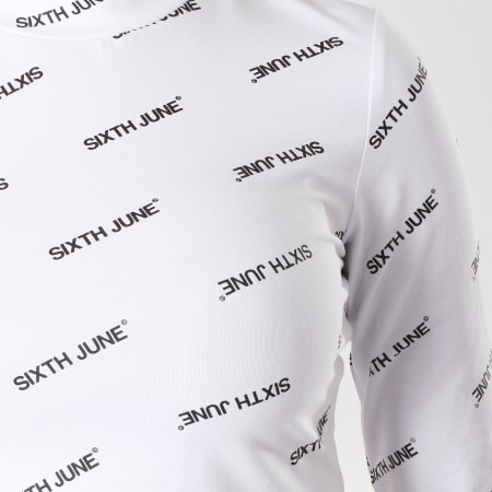 Sixth June - Tee Shirt Manches Longues Crop Femme W3646KTO Blanc Noir
