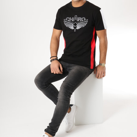 Charo - Tee Shirt A Bandes Velvet WY4542 Noir Blanc Rouge