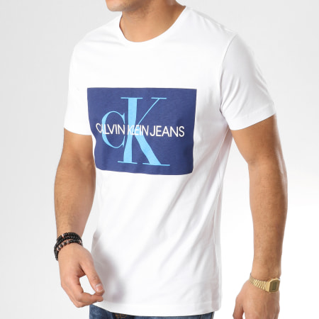 Calvin Klein - Tee Shirt Monogram Box Logo 7843 Blanc Bleu Marine
