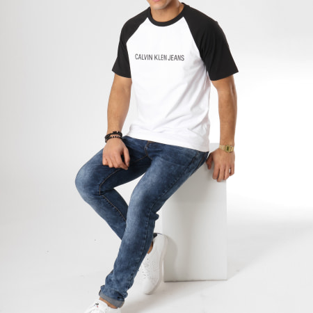 Calvin Klein - Tee Shirt Raglan Institutional Logo 0406 Blanc Noir