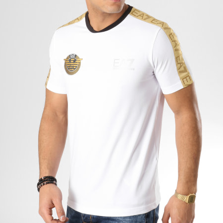 EA7 Emporio Armani - Tee Shirt Avec Bandes 3GPT34-PJL2Z Blanc Doré Argenté