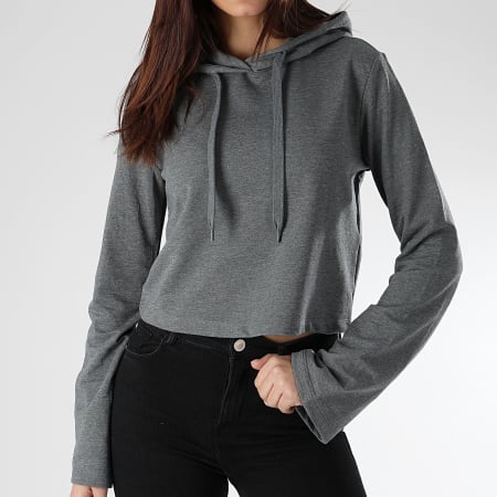 Noisy May - Sweat Capuche Femme Crop Shanna Gris Chiné