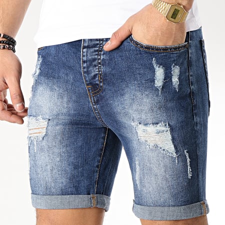 LBO - Pantaloncini di jeans con strappi LB054-B11 Blu Medio
