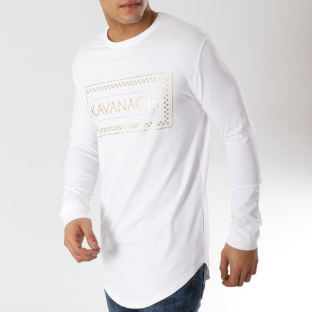 Gianni Kavanagh - Tee Shirt Manches Longues Oversize Box Gold Blanc Doré