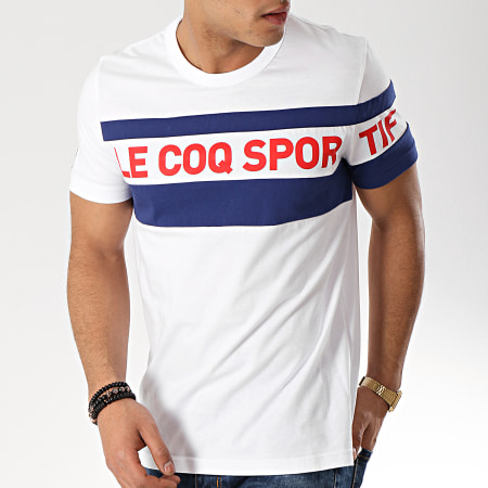 Le Coq Sportif - Tee Shirt Ess Saison N3 Blanc Bleu Marine